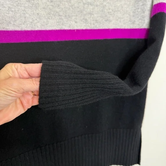 RAFFI 100% Cashmere Women Sweater ColorBlock Preppy Clueless Gray Black Magenta - Picture 6 of 12